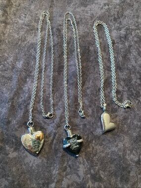 3 Mini Cremation Urn Heart Necklaces